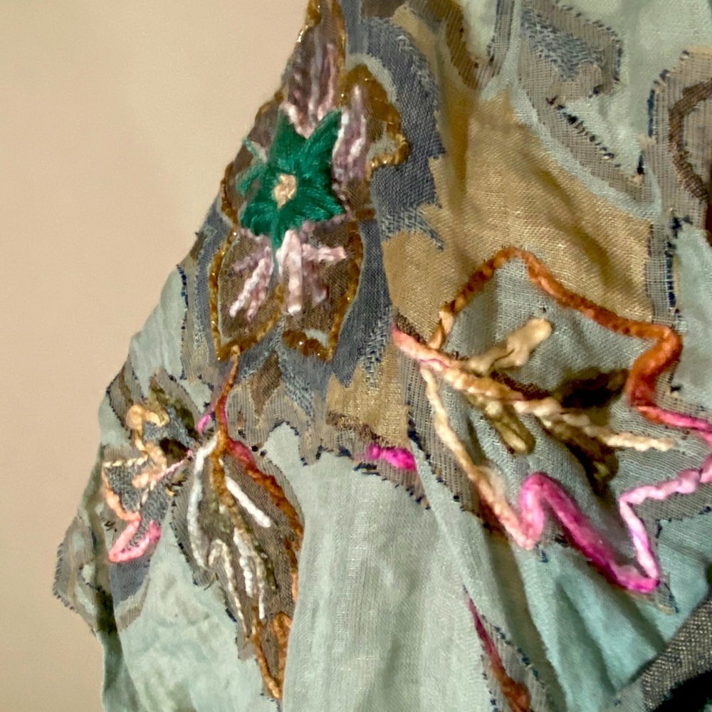 Hand embroidered wide scarf